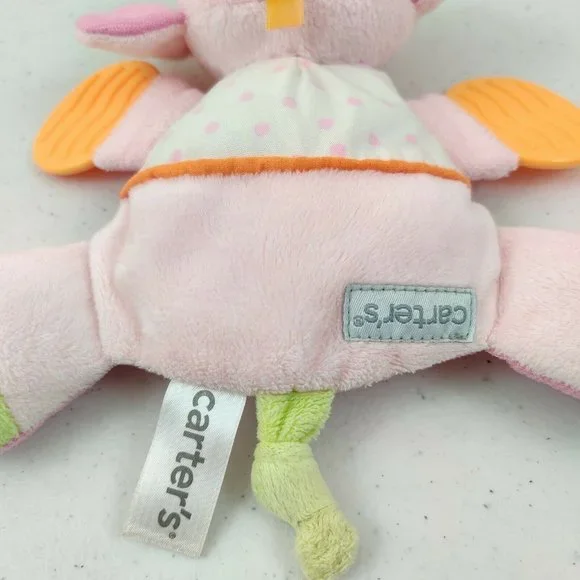 Carters Plush Elephant Baby Toy Pink Rattle Teether Crinkle Flat - Picture 4 of 8